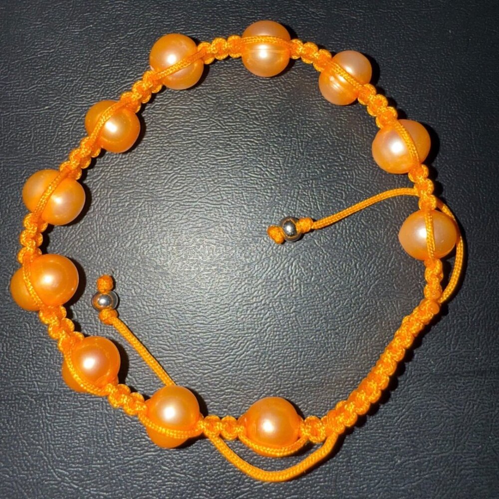 Genuine Freshwater Pearl Bracelets Woven Stretch Bead for Women Orange
